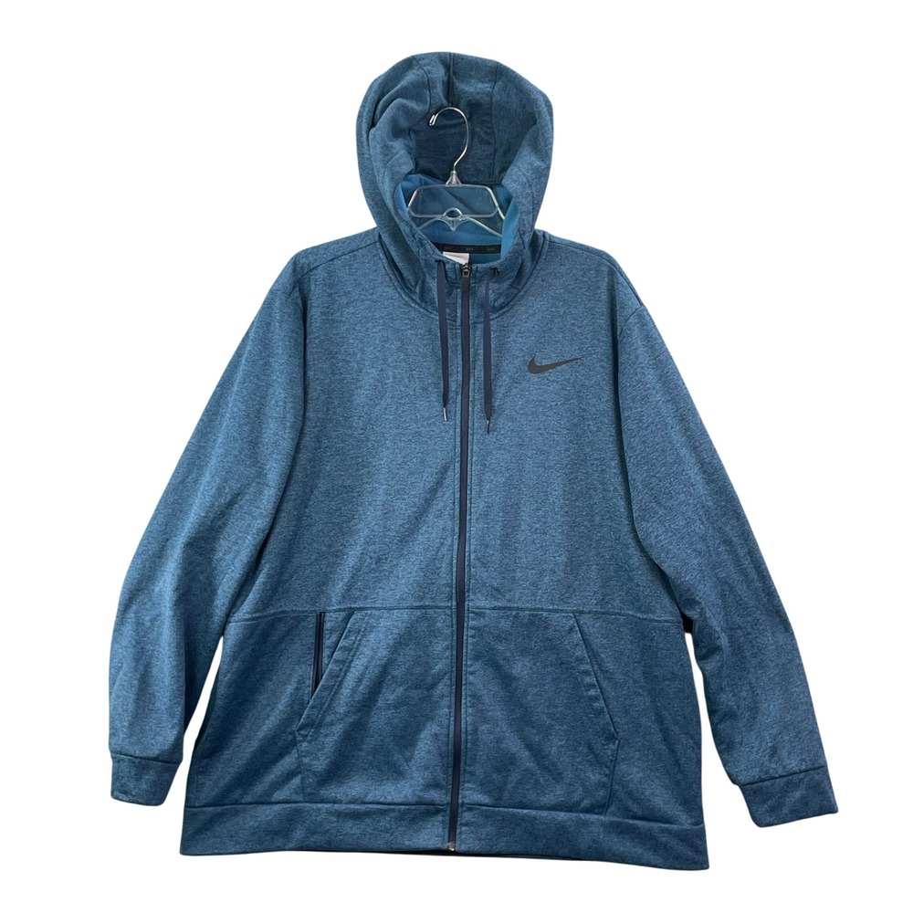 Nike Hoodie Men XXL Blue Therma-FIT Full Zip Sweatshirt Sportswear Training Gorp